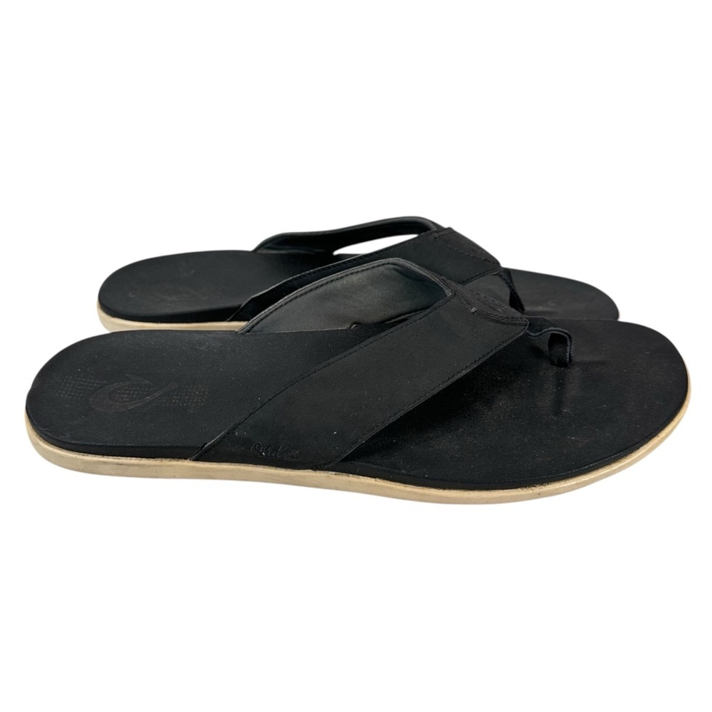 OluKai Holona Black Flip Flops Men’s Size 12 Euro 45 Comfortcore Islandcore